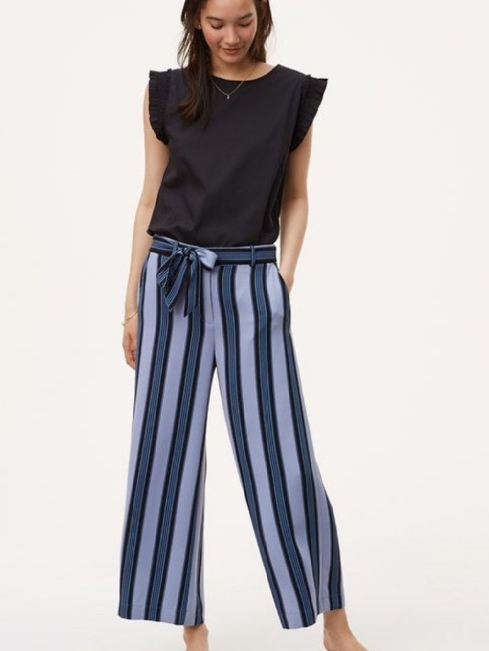 Ann Taylor LOFT Blue Striped Wide-Leg Ankle Trousers, Sz 8